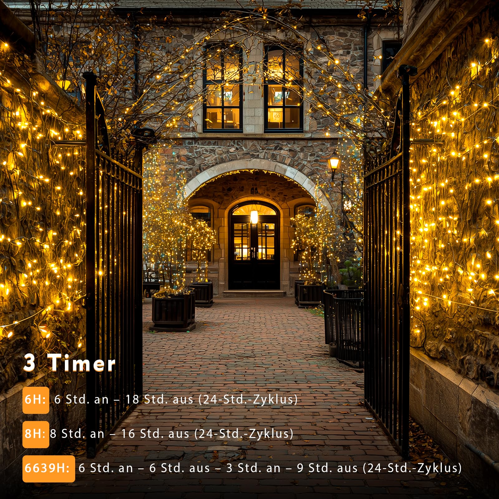 Lichterkette Außen, 60m 530LED Lichterkette Weihnachtsbaum mit Fernbedienung Stecker Timer, 8 Modi Wasserdicht Weihnachtsbeleuchtung für Innen Outdoor Party Garten Hochzeit, Warmweiß