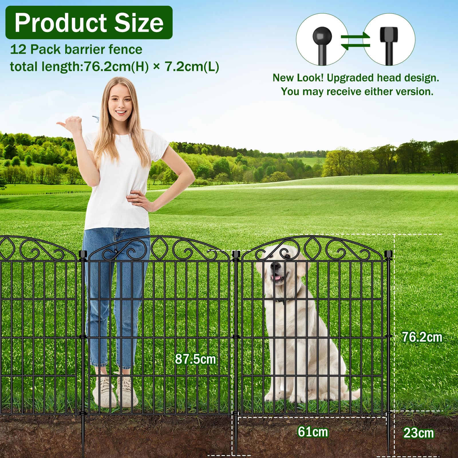 Garden Fence 12 Panel with Gate - 76.2cm H x 7 m L, No Dig Rustproof Metal Tall Animal Barrier for Dogs Rabbits, Decorative Outdoor Border for Yard, Patio, and Flower Beds — view 2
