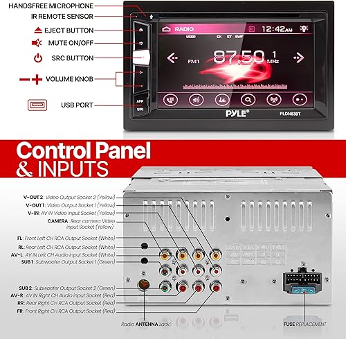 Miniatura 4 de Pyle Reproductor estéreo de coche con Bluetooth en el tablero de DVD doble DIN Receptor de pantalla táctil estéreo con USB/SD, MP3, reproductor de