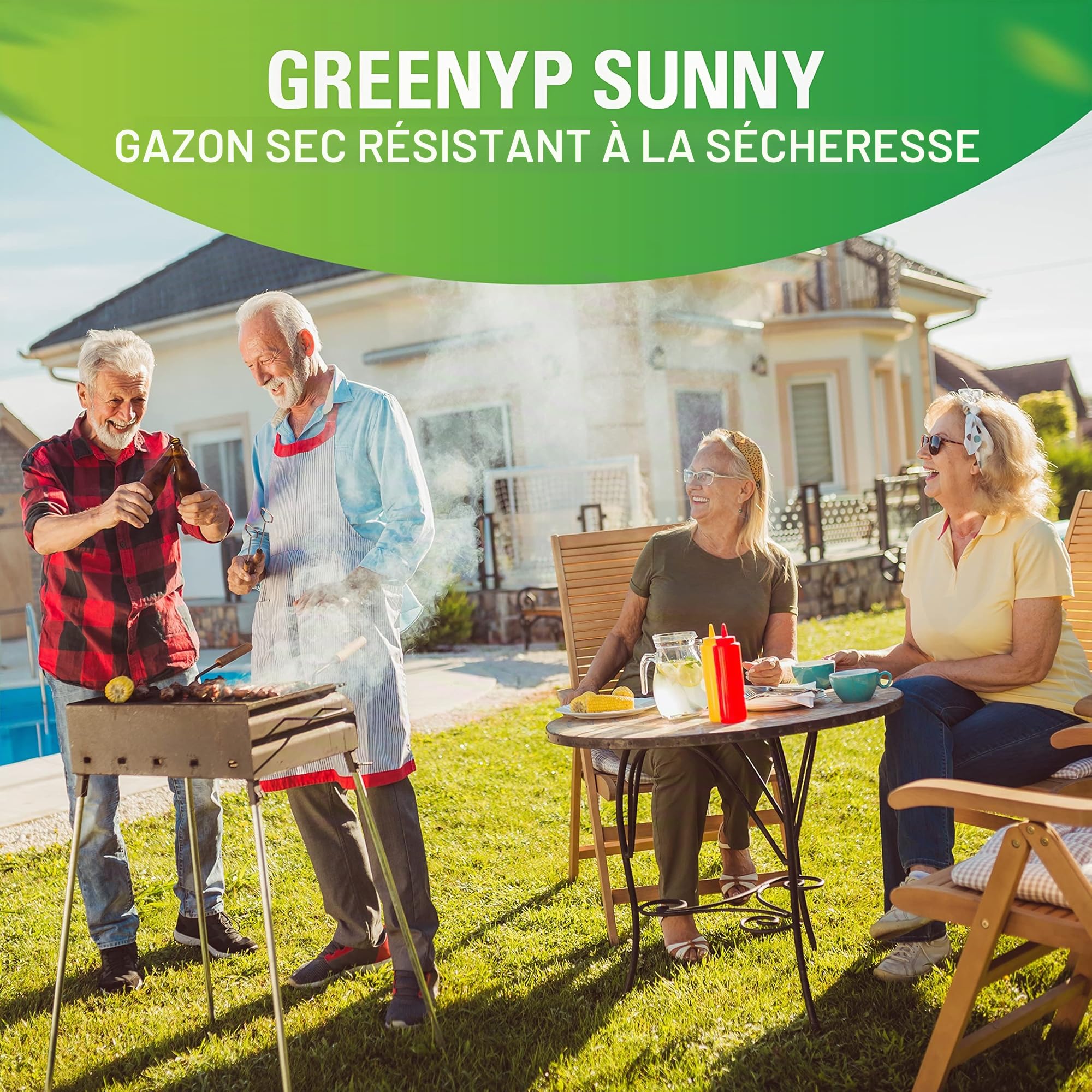 Greenyp® Sunny - Semences de gazon sec résistantes à la sécheresse - 30 kg pour 1200 m² - Semences d'herbe à germination rapide