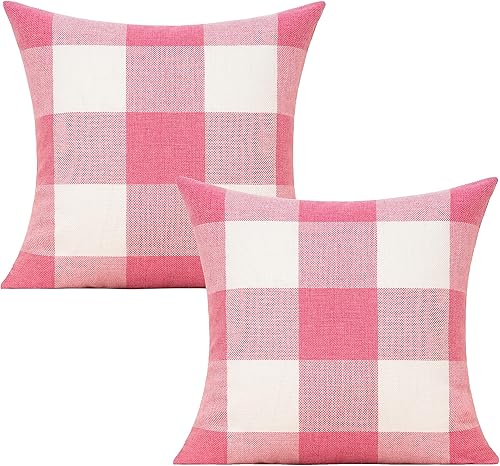 Miniatura 3 de VAKADO Juego de 2 fundas de almohada rosas de San Valentín de 16 x 16 pulgadas, decoración de casa de campo a cuadros para el día de San Valentín,