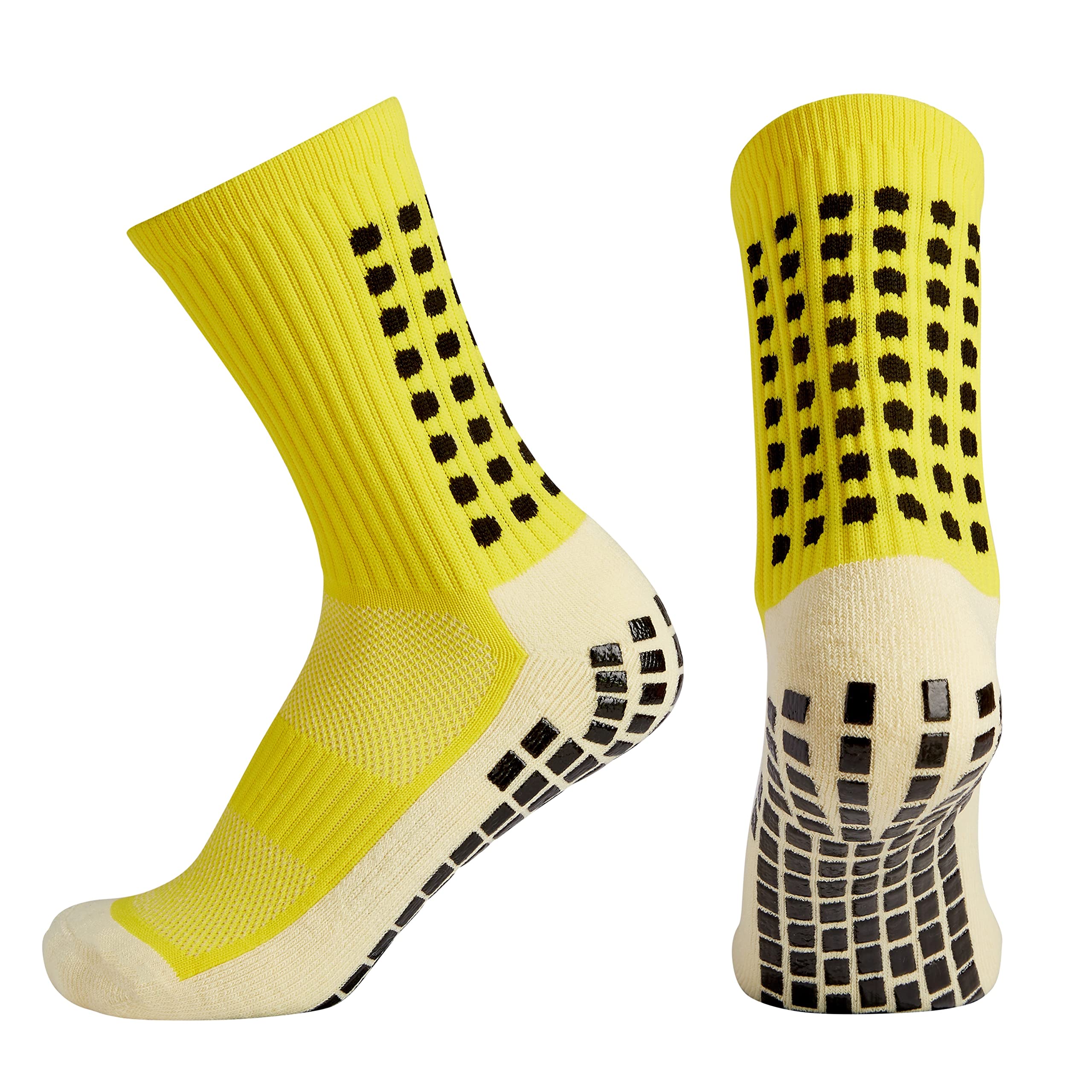 KAIK. Football Grip Socks, High Performance Breathable Non Slip Crew Sports Socks (Yellow)