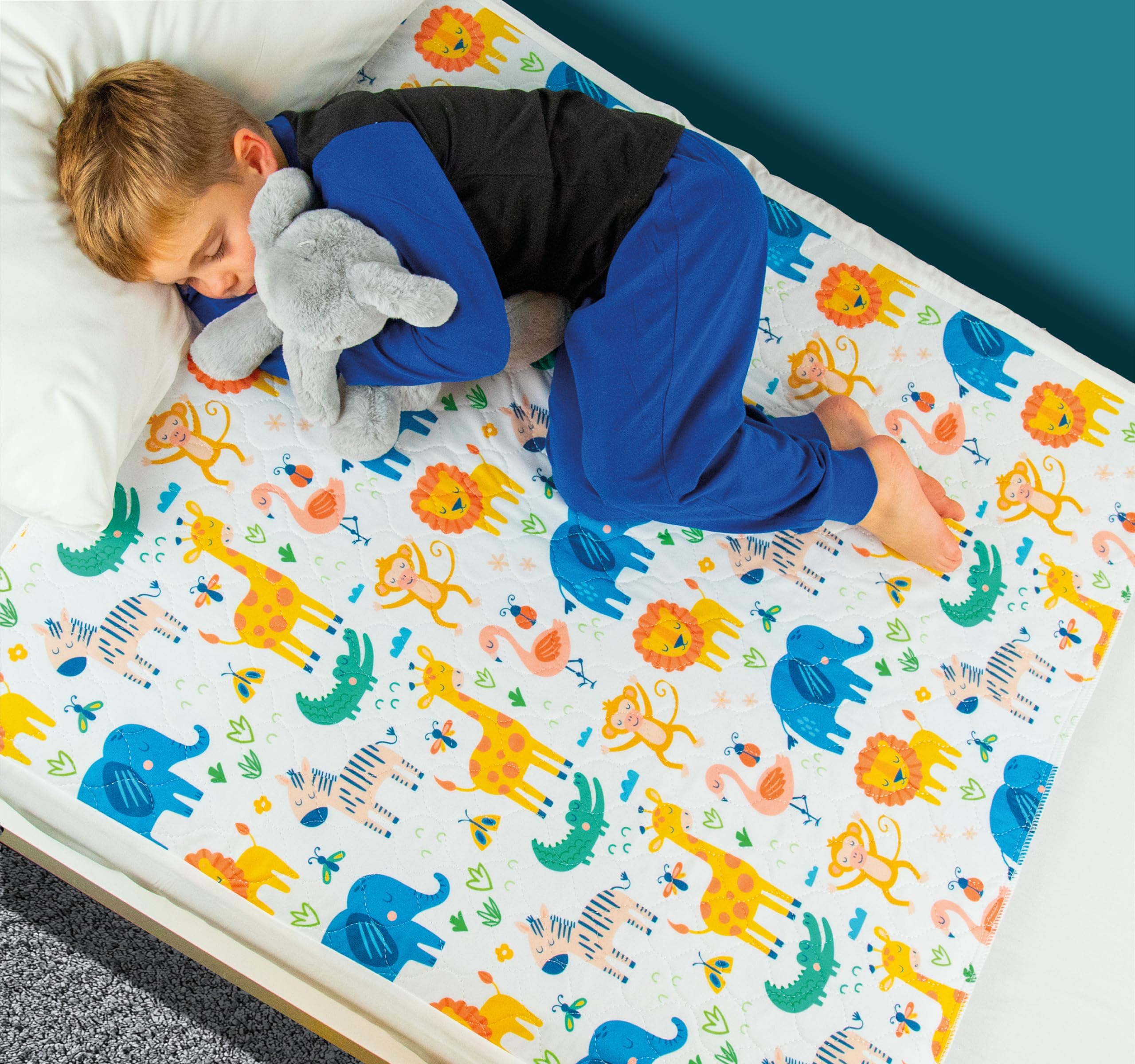 Bedwetz Waschbare Kinder-Matratzenauflage | Passend für Einzel-, Kleinkind- und Babybetten | Wasserdichter Matratzenschoner bei Inkontinenz, atmungsaktiv mit seitlichen Umschlägen |2er-Pack Tier