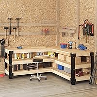 Vista 6 de FLEXIMOUNTS Kit universal de banco de trabajo de acero con 5 patas en forma de L, banco de trabajo resistente para almacenamiento de garaje