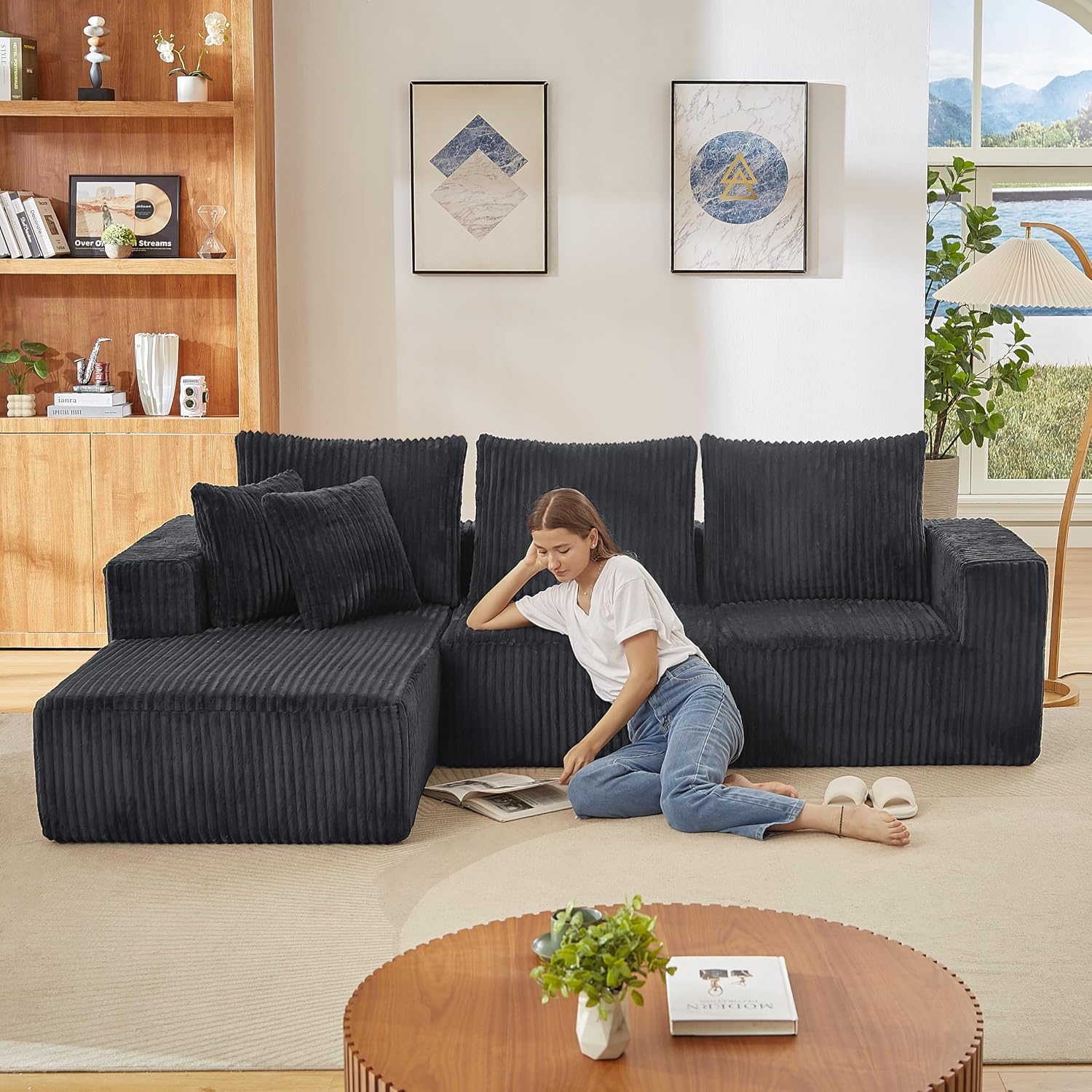 103.5" Modular Sectional Sofa Cloud Boneless Couch for Living Room, Convertible L-Shape Memory Foam Sofa Couch with Chaise, Modern 4-Seater Modular Sleeper Sofa for Bedroom,No Assembly Required,Grey