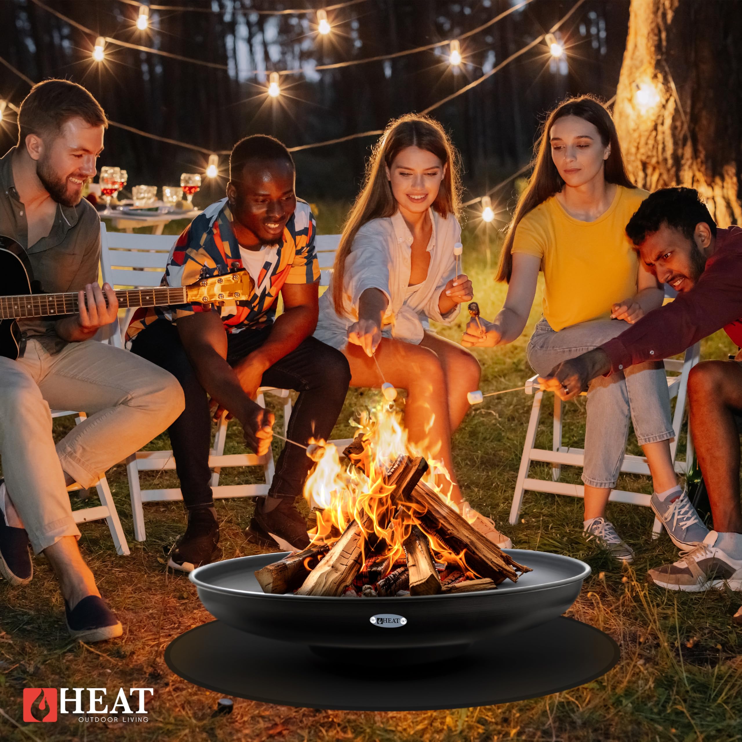 Ciotola Per Fuoco Diametro 90 cm Nero - Ciotola Per Barbecue Da Giardino - Fossa Per Fuoco All'aperto E Barile Per Fuoco - Riscaldatore In Acciaio Per Patio - 90x90x19cm
