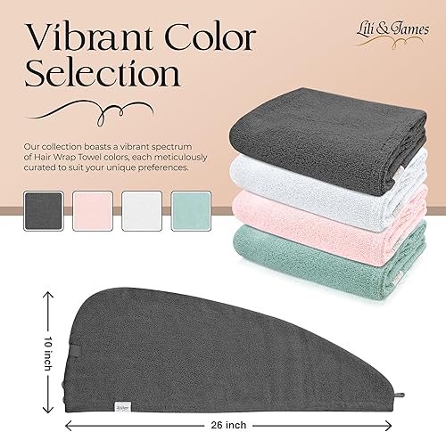 Miniatura 2 de Lili&James Toalla de algodón para el cabello para mujeresniños, secado rápido, suaves y absorbentes, toallas envolventes con doble botón  Anti