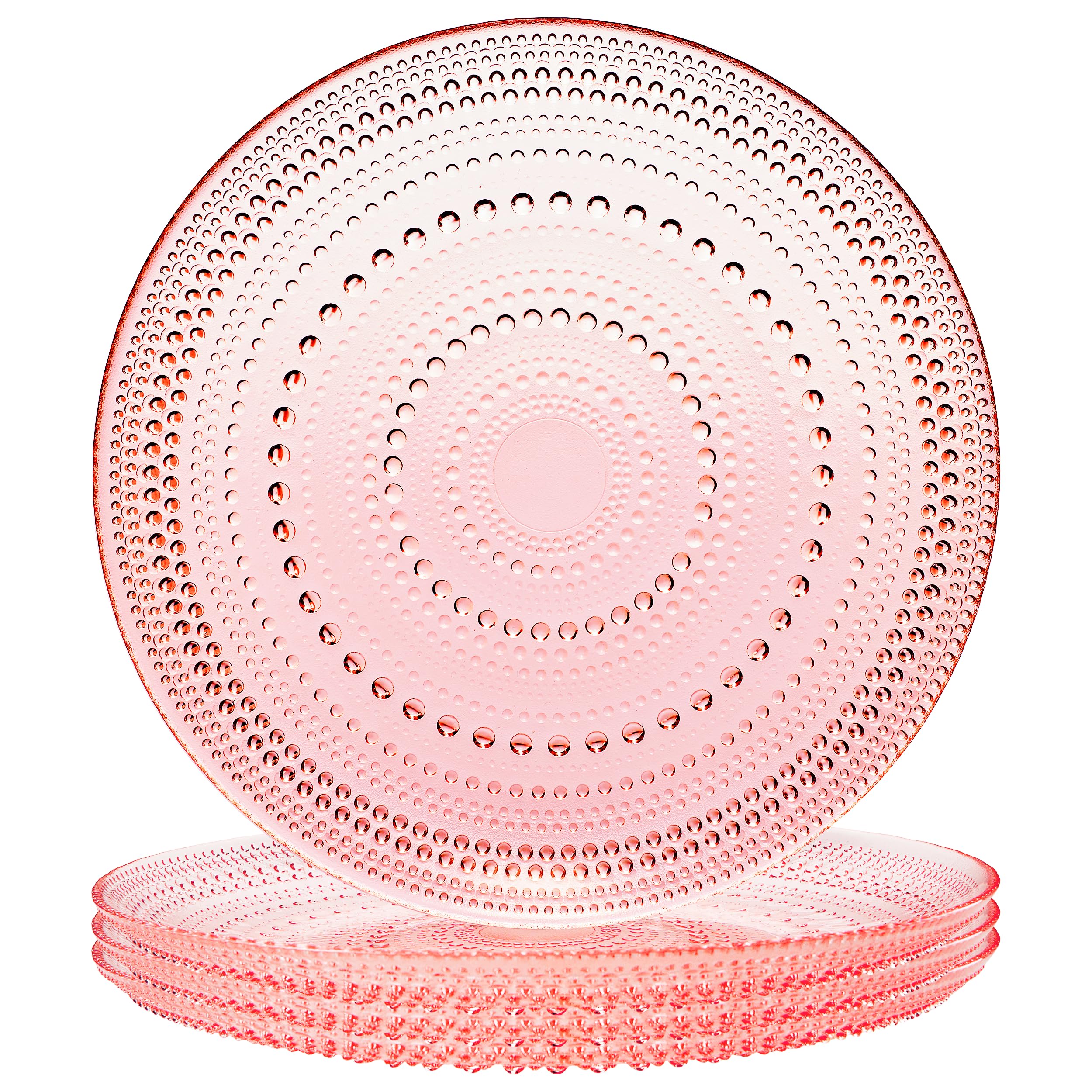 Khen Glass Hobnail Colored Plates | Set of 4 Plates | Blush Pink Color 10.6" Dinner or Charger Plate - Server, Charger, Dessert Server, Appetizer Plate, Snack, Fruit