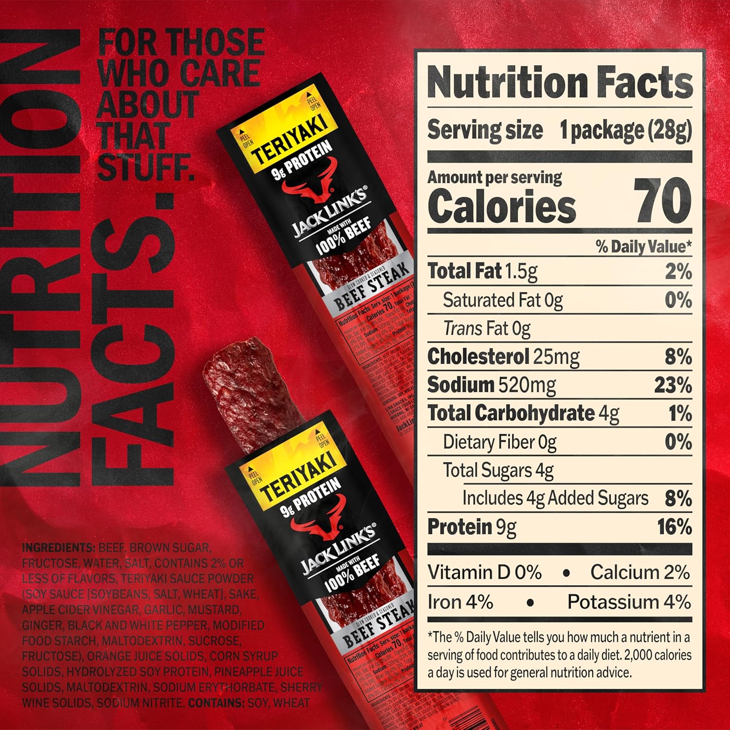 Jack Link's Beef Steak, Teriyaki - Protein Snacks, Meat Snack with 9g of Protein, Made with 100% Beef, Individually Wrapped Bulk Snack Pack, Keto Friendly - 1 Oz. (12 Count)