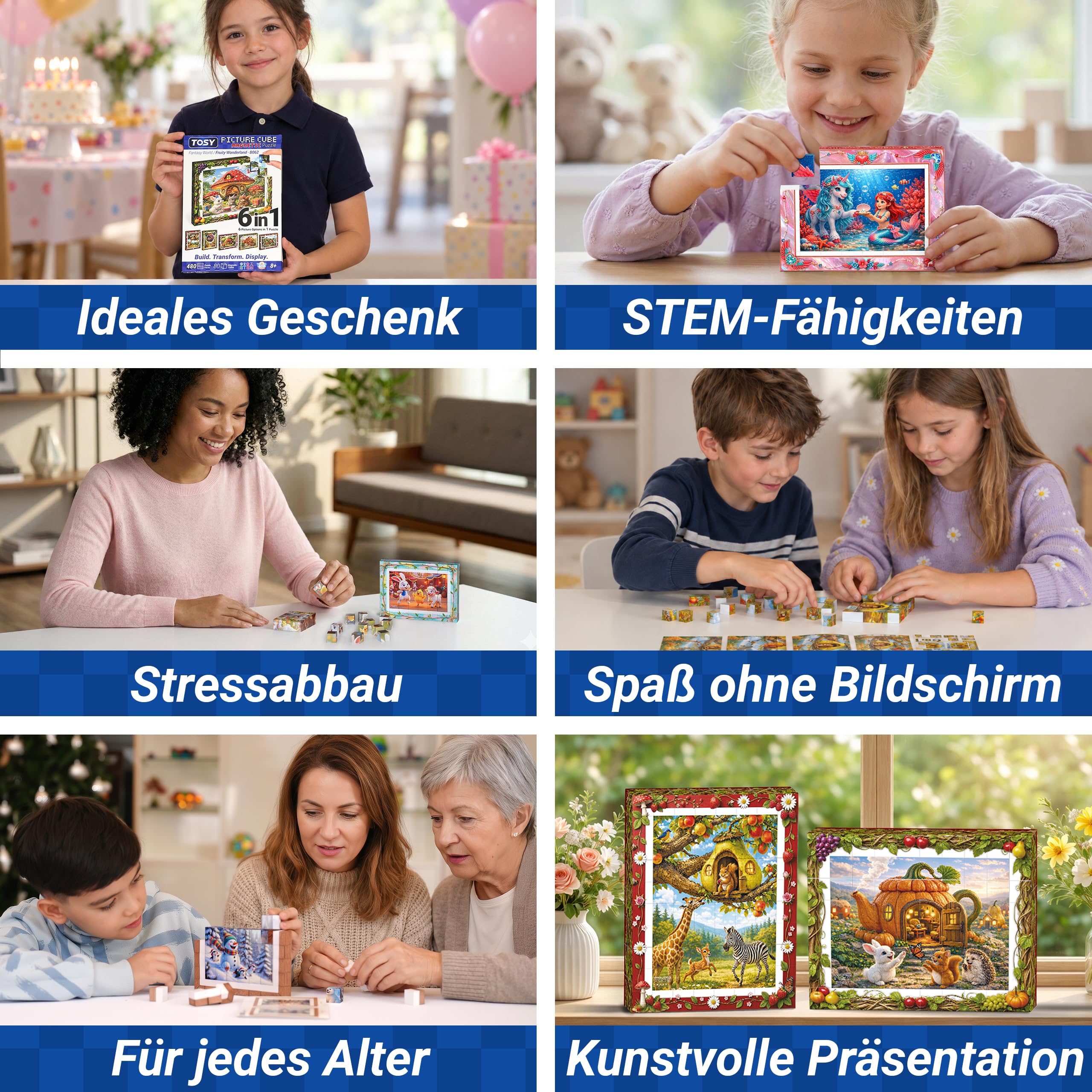TOSY Picture Cube Dragon Tales: 6-in-1 magnetisches Bilderpuzzle, 48 Blöcke, 288 Puzzleflächen, 1,6 cm, B063, Nahtlose UV-Kunst… – Ansicht 3
