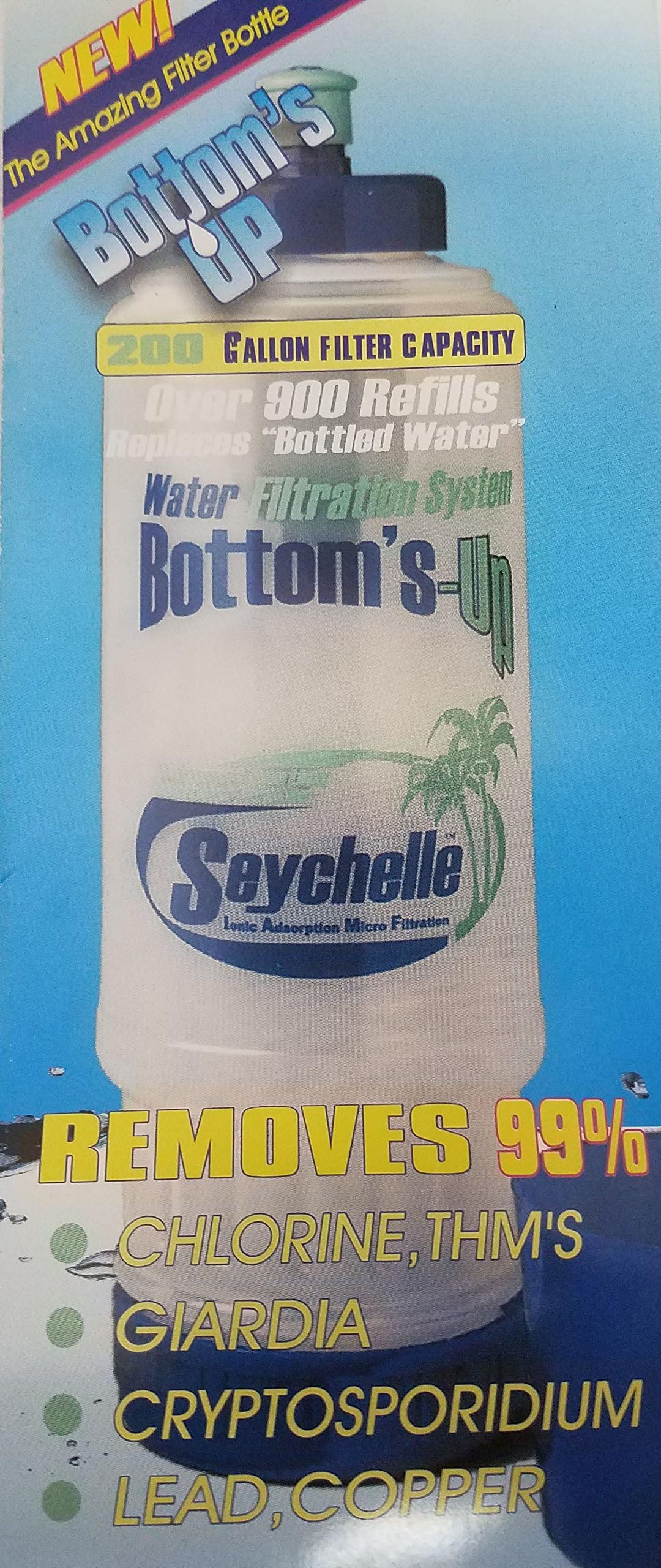 Emergency Water Filtration System 200 Gallon Capacity Patented Seychelle Water Filter Bottoms Up 30 oz Pop Top Bottle ANSI/NSF 53 Certified Sport Bottle