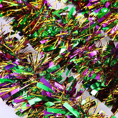 Miniatura 4 de Guirnalda de oropel de Mardi Gras de 32.8 pies x 4 pulgadas, guirnalda metálica de Mardi Gras metalizada, morado, verde, dorado, para fiesta de