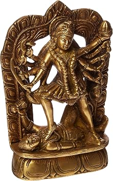Ma Kali Statue Goddess Kali Brass Figurine 2384 6.75" H x 4.50" W x 1.50" D Gold