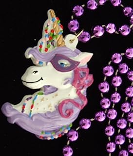 UNICORN MARDI GRAS Bead Necklace Beads FANTASY HORSE Horn Magic Mysticm