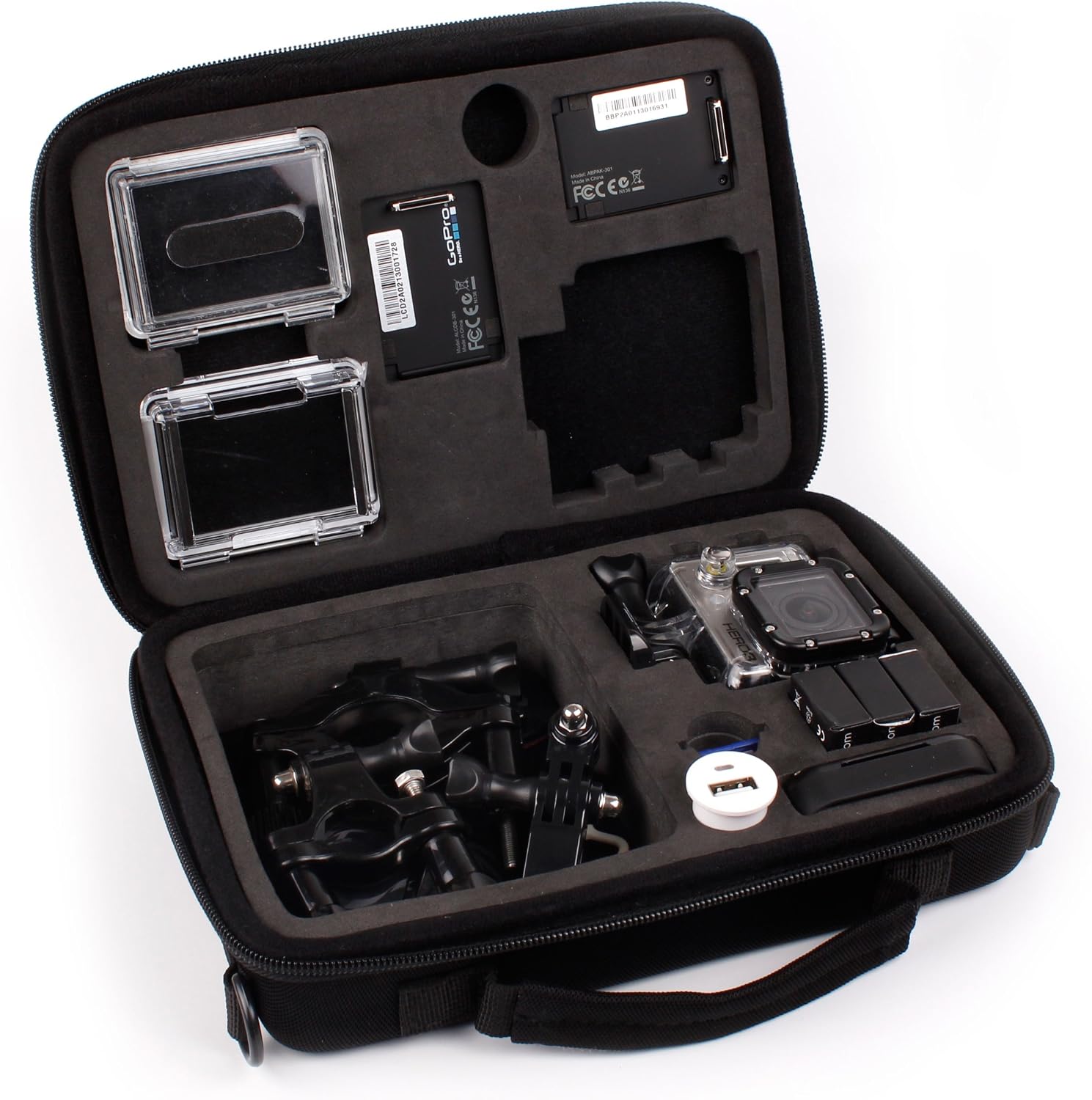 Black Armoured Protective Storage Case With Shock Absorbing Foam Designed For GoPro 5 Black, 5 Session/Session Surf, Hero 4, Hero 3 Plus, Hero 3, Hero 2, Hero 1 and HD Hero - by DURAGADGET