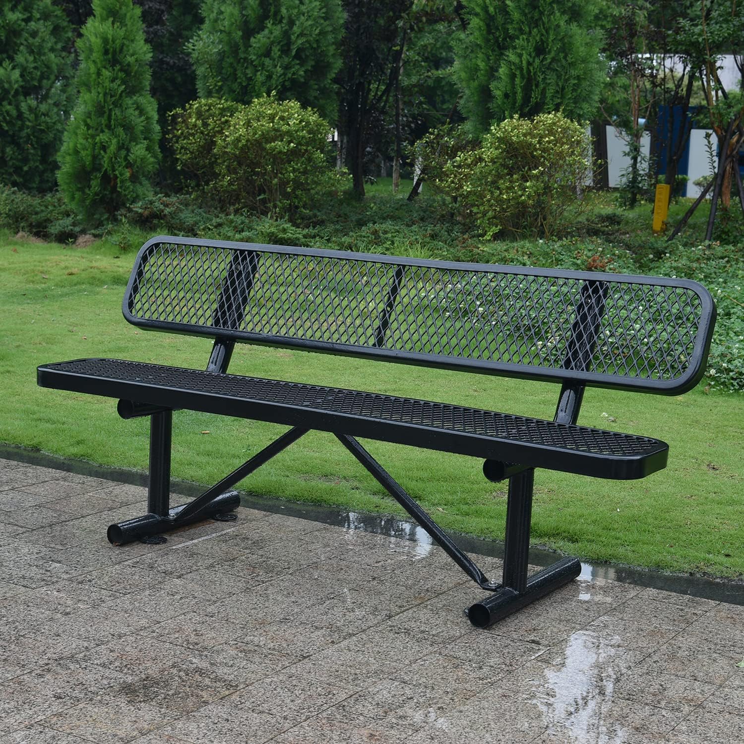 6 Ft Metal Park Bench for Outside, All-Weather Thermoplastic Coating Outdoor Bench with Backrest, Commercial Heavy Duty Benches for Shopping Malls, Stores, Parks, Patios, Decks, Black