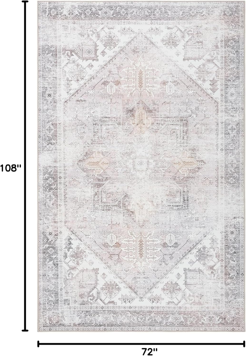 SAFAVIEH Washable Rug Tucson Collection - 6' x 9', Beige & Grey, Slip Resistant & Easy to Clean, Ideal for Living Room, Bedroom, Dining Space (TSN102B)