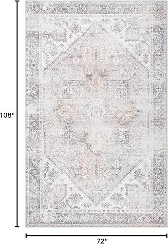 Miniatura 2 de SAFAVIEH Alfombra lavable Tucson Collection - 6 x 9 pies, beige y gris, antideslizante, ideal para zonas de alto tráfico en sala de estar,