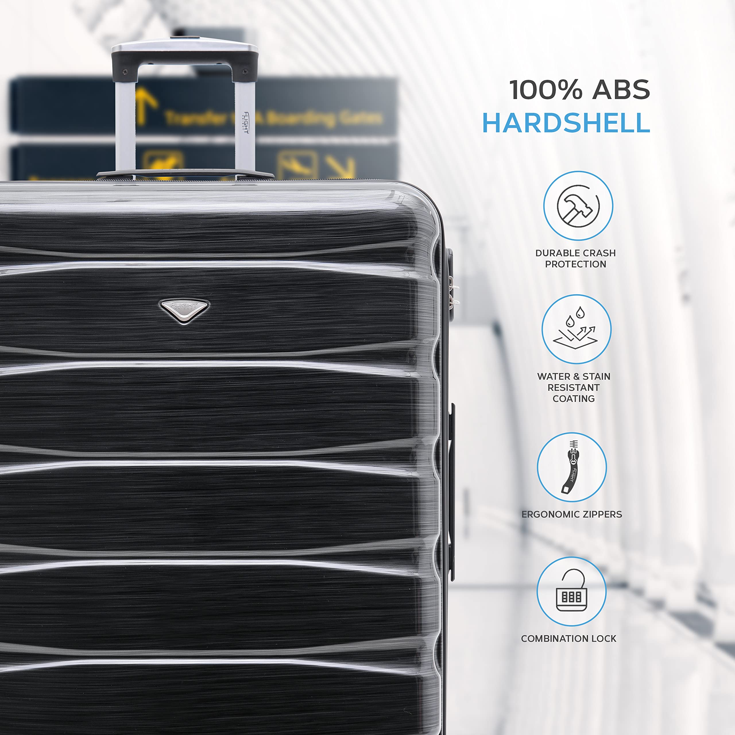 Flight Knight Lightweight 4 Wheel ABS Hard Case Small Suitcase Approved for Over 100 Airlines Including easyJet, British Airways, Ryanair, Jet2, Emirates & Many More - Carry On 55x35x20cm