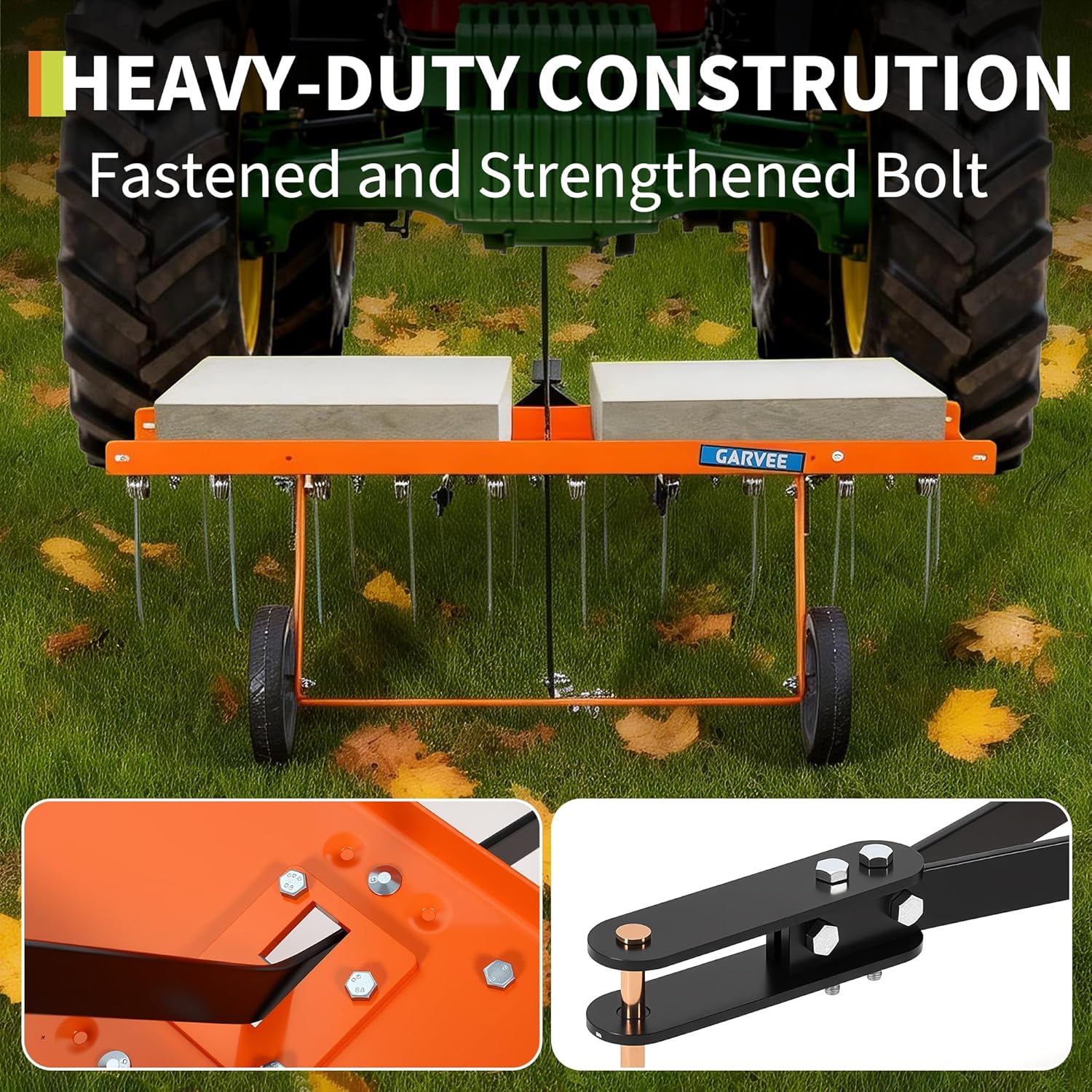 Garvee Tow Behind Lawn Rake, 40-Inch Tow Dethatcher with 20 Spring Steel Tines, Lawn Dethatcher Rake for ATV or Mower, Lawn Sweeper with Lift Handle for Garden Farm Grass, Orange