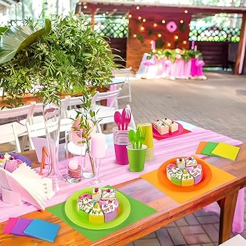 90 Pack Colourful Party Tableware Set - 30 x 7 Paper Plates, 30 Paper Cups, 30 Napkins, Multicoloured Rainbow Party Plates Cups and Napkins for Birthday Holiday Events
