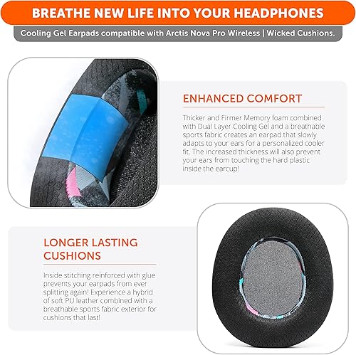 Miniatura 4 de WC Combo de almohadillas y diadema de silicona mejorada para auriculares inalámbricos Nova Pro, almohadillas de gel refrescante y diadema de diseño