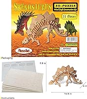 Vista 2 de Puzzled Rompecabezas 3D Estegosaurio Dinosaurio Madera Artesanía Kit de Modelo de Construcción Divertido y Educativo DIY Juguete de Dino de Madera