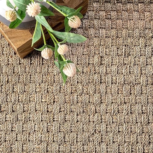 Miniatura 4 de nuLOOM Hesse Checker Weave - Alfombra de pasto marino, 8 x 10 pies, color marrón