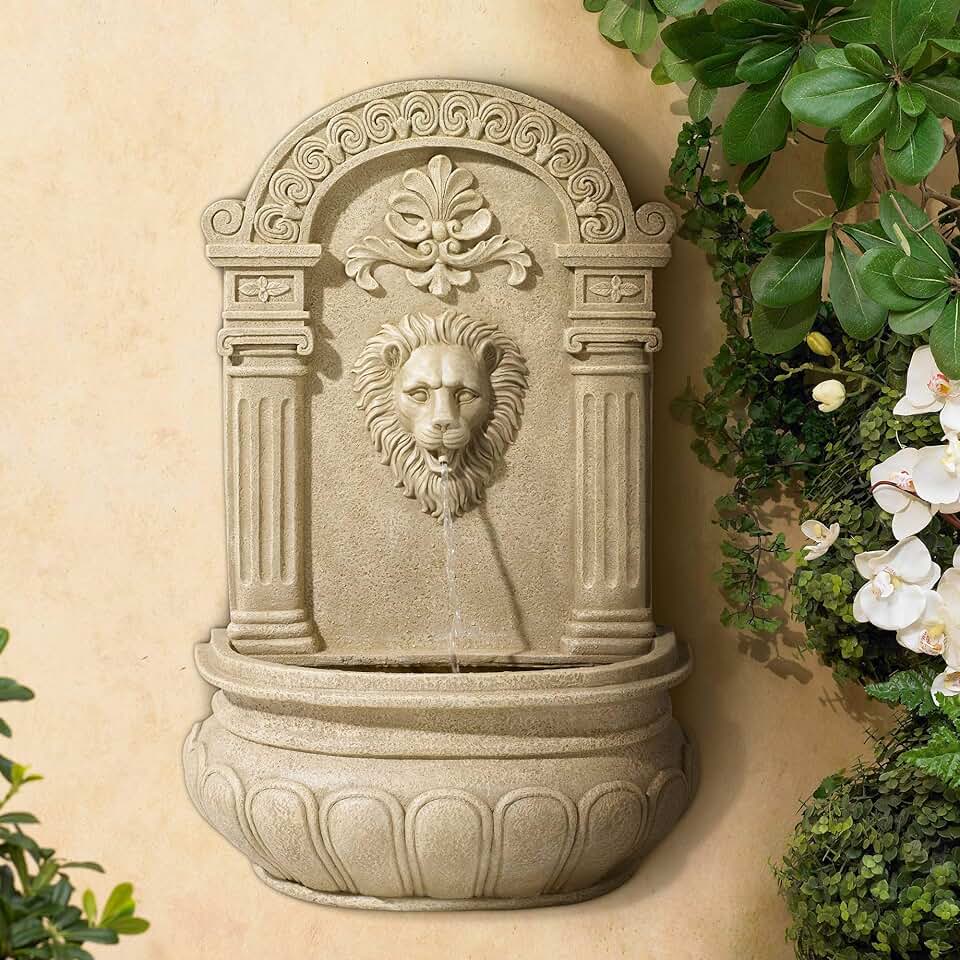leo outdoor solar wall fountain iron finish amazon.co.uk garden on amazon outdoor wall fountains