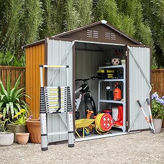 Storage Shed 6x4ft,Outdoor Storage Shed Organizer,Metal Garden Tool Shed,Outside Sheds & Outdoor Storage Galvanized Steel with Waterproof Roof,Lockable Door for Backyard,Patio,Lawn,Yellow