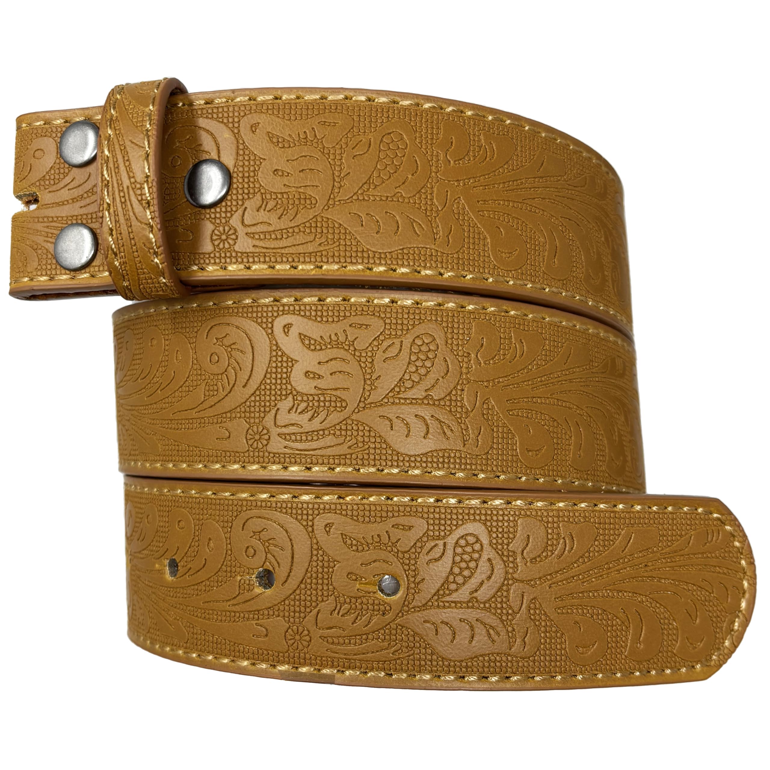 Western Leather Belt Strap - 1.5” Wide Embossed Scrollwork Without Buckle
