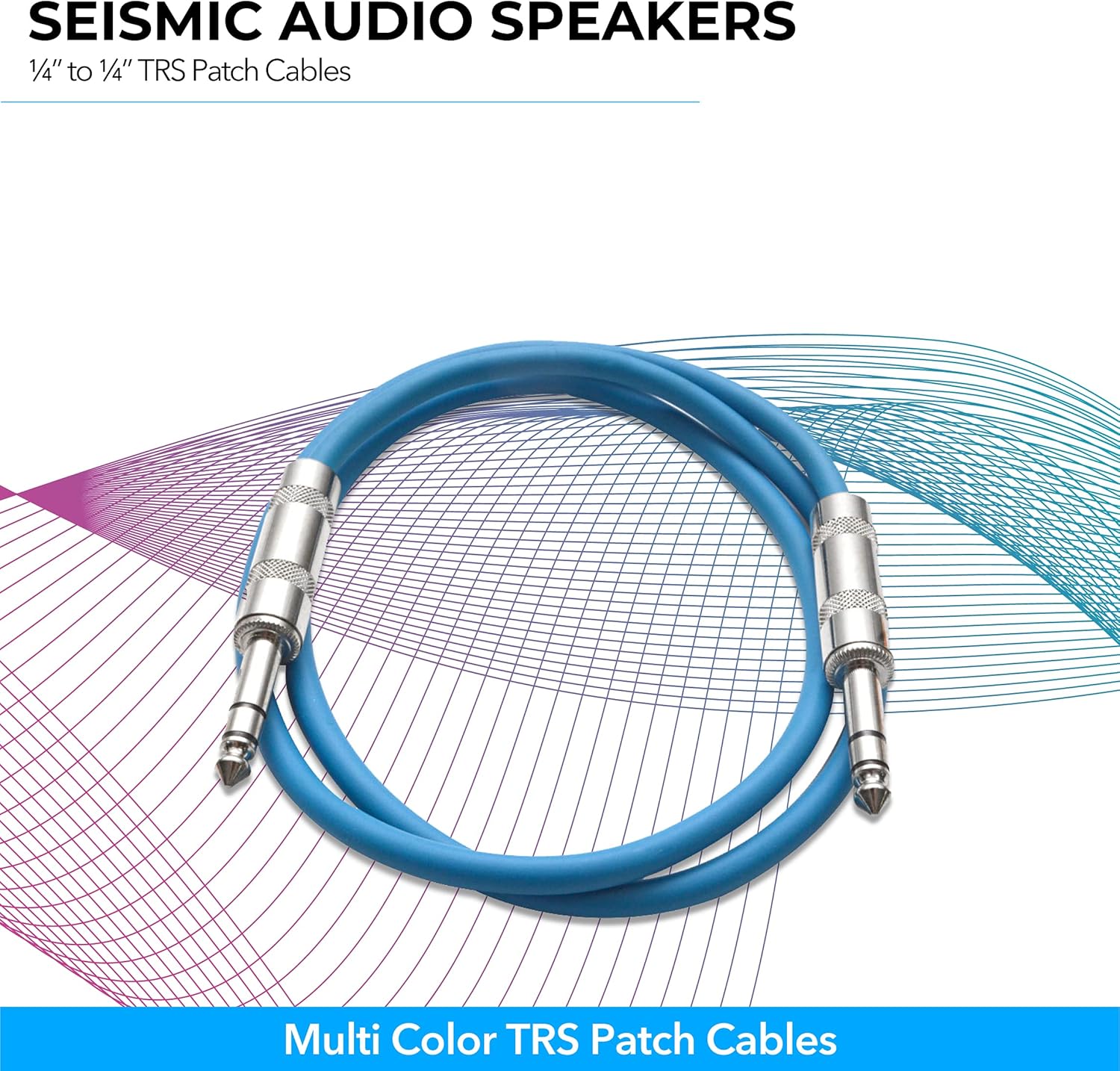 Seismic Audio Speakers ¼” to ¼” TRS Patch Cables, 2 Foot Patch Cables, Pack of 6, Multi Color