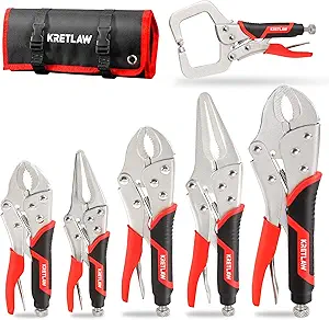 Vice Grips Pliers Set - 6-Piece Set Including 6-1/2" & 9-1/2" Long Nose, 5", 7" & 10" Curved Jaw, 6" C-Clamp Locking Pliers With Rolling Pouch