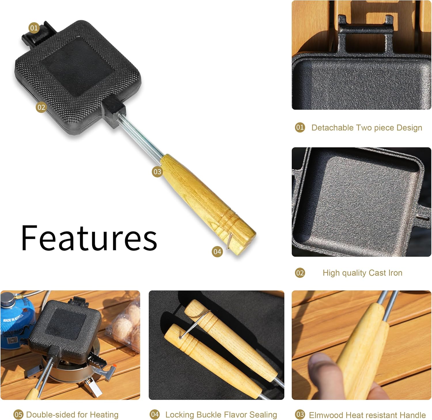 MiniSnack Cast Iron Pie Maker Sandwich Press for Camping and Stovetop, Double Mini Pan for Steak and More with Storage Bag and Recipies, Perfect for Home, Openfire Camp Cooking, Small Cooker - Image 3