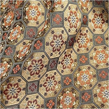 Chinese Fabric Brocade Fabric Six-Sided Grid Design Center Flower Pattern Packaging Brocade Box Handicraft Handbag Decoration Chinese Style Painting Calligraphy Cloth 145X50cm