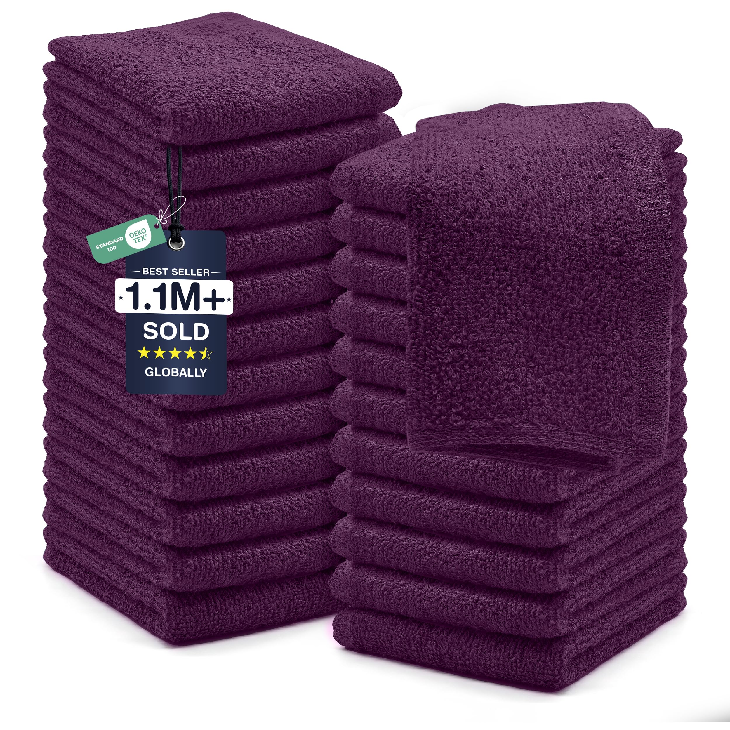 Dan River Lot de 24 débarbouillettes 100% Coton de qualité supérieure pour Le Visage et Le Corps – Séchage Rapide – pour Salle de Bain, Les Mains, la Cuisine et Le Nettoyage – 30,5 x 30,5 cm – 400 g