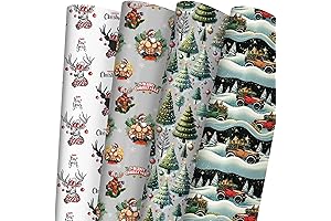 RiukRaiu Funny Christmas Wrapping Paper - Muscular Santa and Reindeer, Rustic Trucks, Xmas Trees