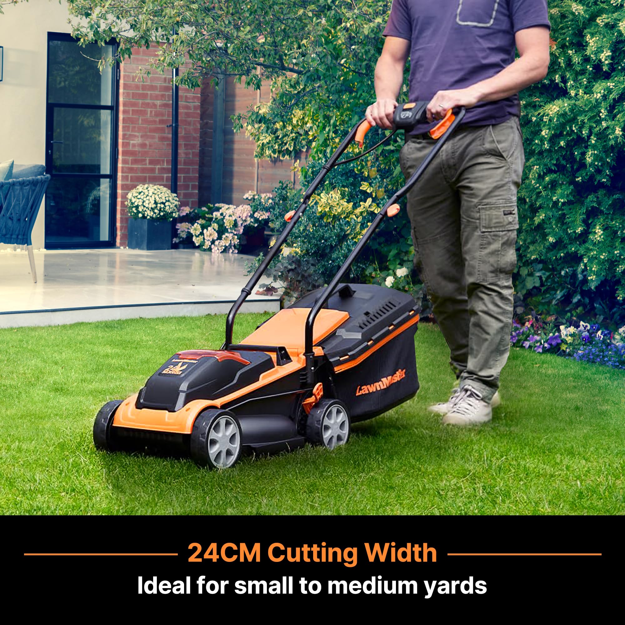 LawnMaster CLM2432K kosiarka sierpowa, 24 V, szerokość cięcia 32 cm, wysokość cięcia 150 m², wysokość cięcia 25-65 mm, w zestawie akumulator 4,0 Ah + ładowarka