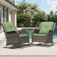 Vista 109 de Joyside Silla mecedora giratoria para exteriores para patio, mecedora de mimbre para exteriores con cojines de tela de olefina adecuada para porche