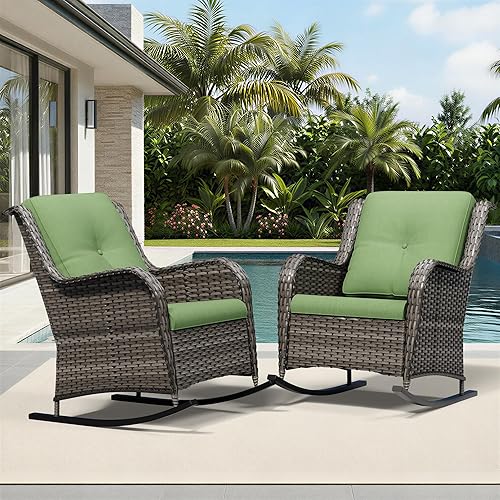 Miniatura 109 de Joyside Silla mecedora giratoria para exteriores para patio, mecedora de mimbre para exteriores con cojines de tela de olefina adecuada para porche