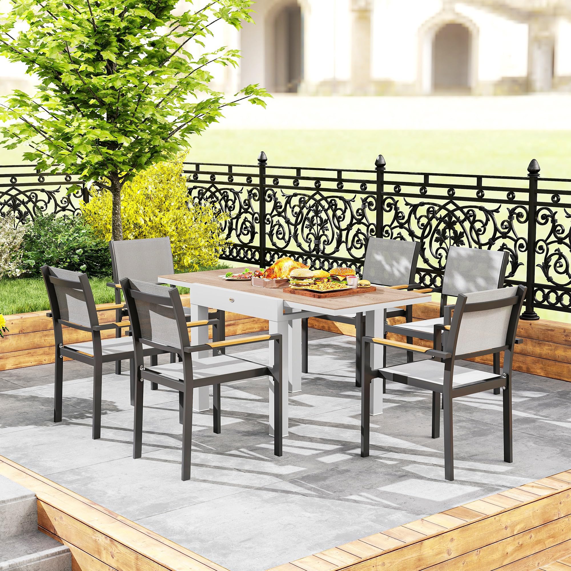 Outsunny Table de Jardin Extensible 80/160 cm en Aluminium 6 Personnes Gris | Table à Manger de Jardin Rectangulaire, Anti-Rouille, Résistante aux Intempéries, pour Patio, Terrasse