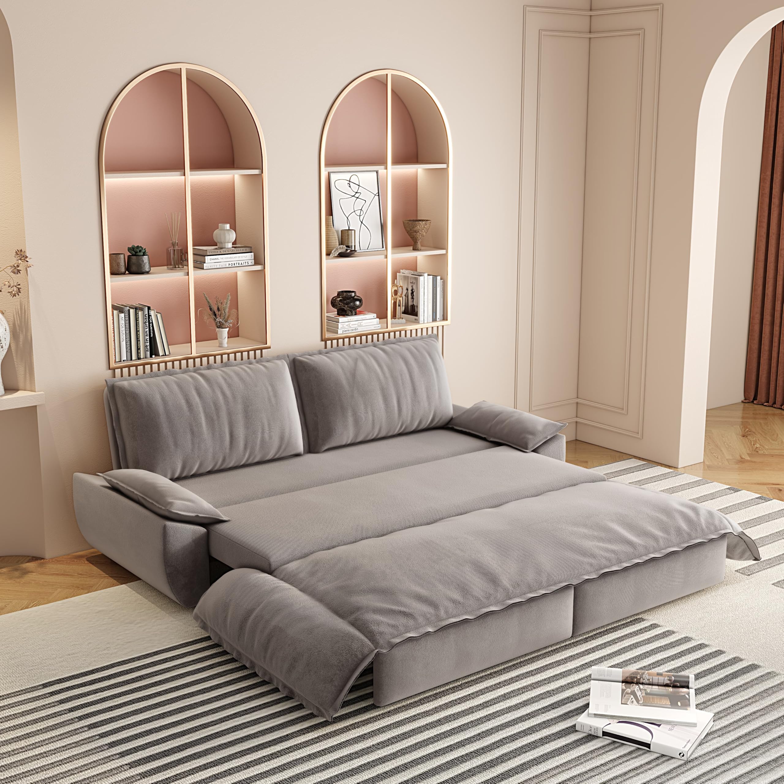 KEIKI 73.2" Convertible Queen Sofa Bed, 3-in-1 Pull Out Loveseat for Dorm Rooms & Small Apartments, Velvet Sleeper Couch, Indoor Chaise Lounge Chair,