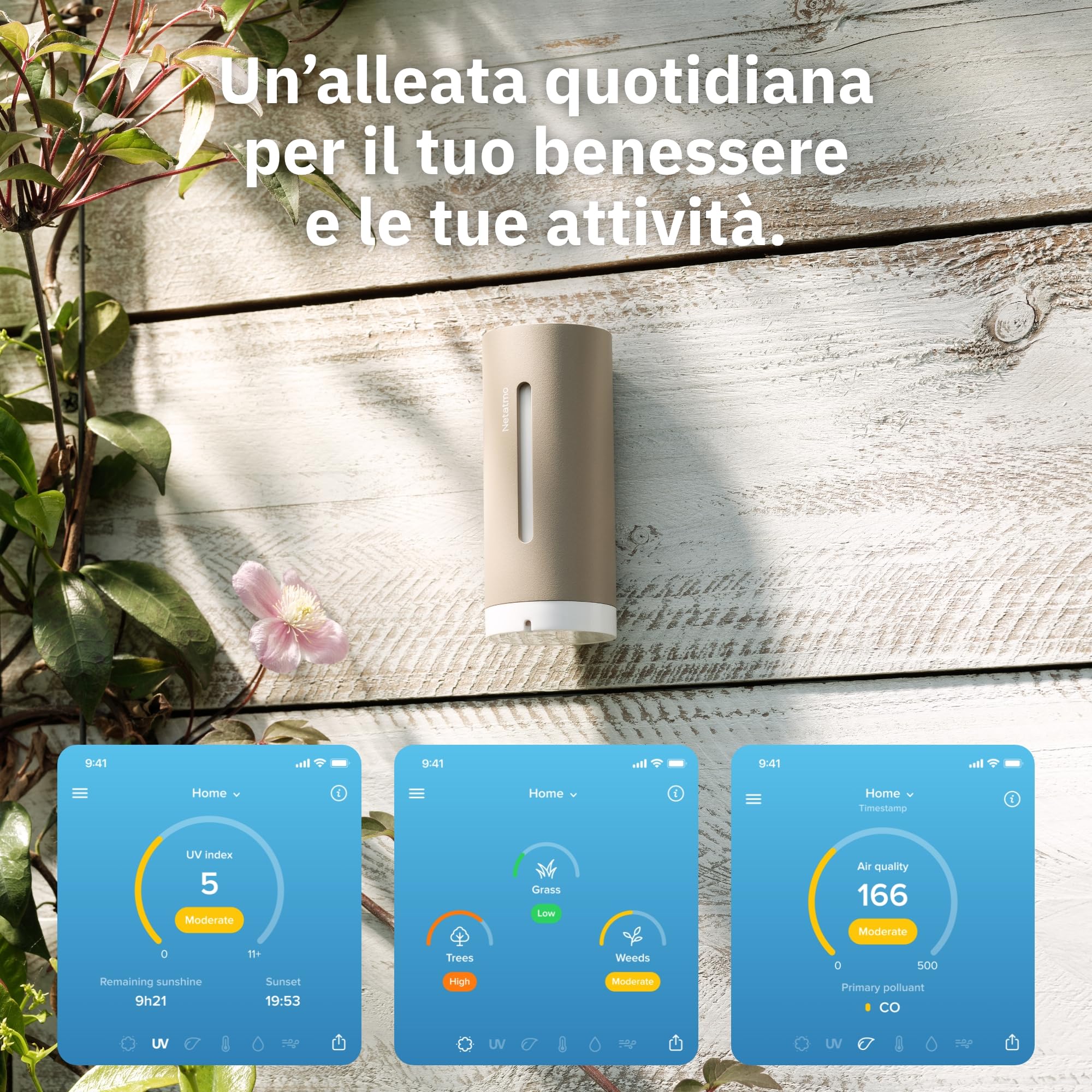 Netatmo Stazione Meteo ORIGINAL 2ª generazione | Interni & Esterni | Temperatura, Umidità, Qualità aria, UV, Pollini, Previsioni Meteo | Compatibile Apple Home, Alexa, Google Home - Sabbia - NWS-S-EC