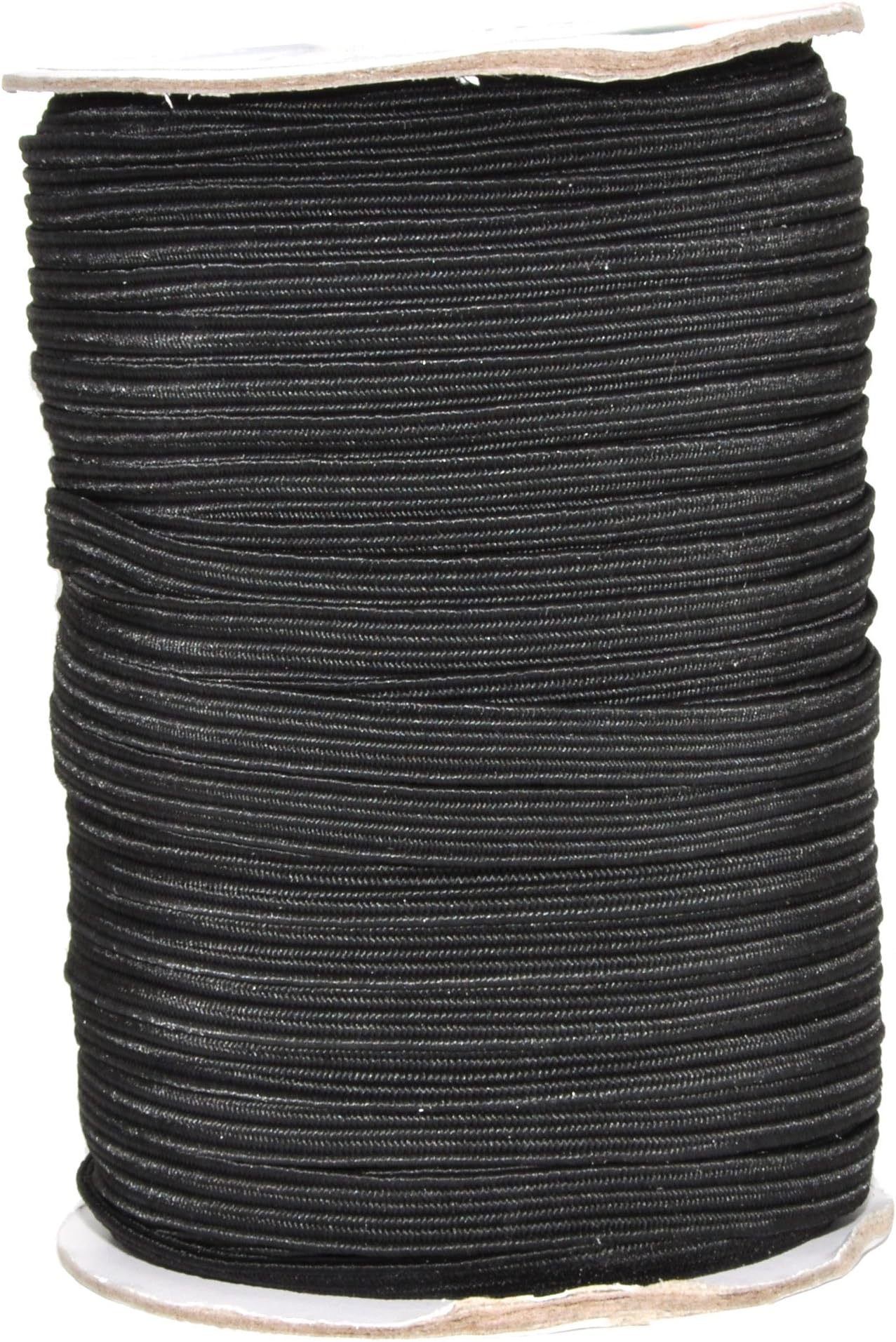 Mandala Crafts 6mm 50 Yds Roll of Black Elastic Bands for Sewing - 1/4 Flat Elastics Cord - 1 4 Inch Braided Stretch Straps for Crafting