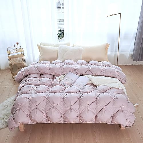 Haru Homie - Edredón plisado de plumón de ganso para todas las estaciones, 1200 hilos, 100% algodón egipcio, tela a prueba de plumón 750 + potencia