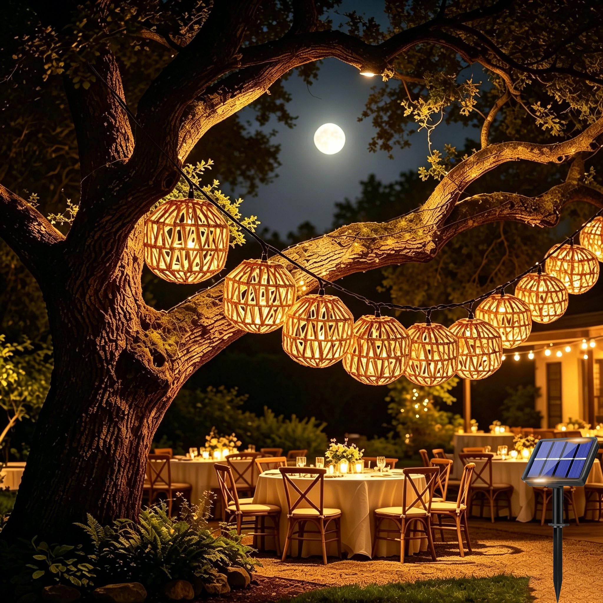 Shengruili 10er LED Solar Lichterkette Aussen,LED Solar Rattankugel Lampion,Wasserdicht Lichterkette Außen Solarlampen,Solarleuchten Balkon Garten Outdoor für Außen Garten Solarleuchten
