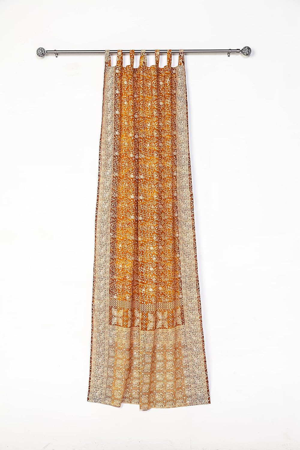 Boho Sari Curtain - Light-Filtering, Multi-Use Decor for Bedroom or Living Room, Sunrise Collection - Single Panel 96" or 84" + Free Tote Bag (42" W x 84" L, Amber Gold)