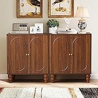 Vista 9 de ORRD Fluted Storage Cabinet, Modern Credenza Wooden Accent Sideboard Buffet Cabinet with Adjustable Shelves and Solid Wood Legs, Console Table for