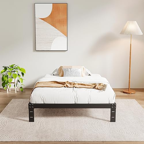 Miniatura 3 de LUKIROYAL Base de cama baja, marco de cama de metal de 7 pulgadas, marco de cama de perfil bajo resistente con listones de acero, marco de cama