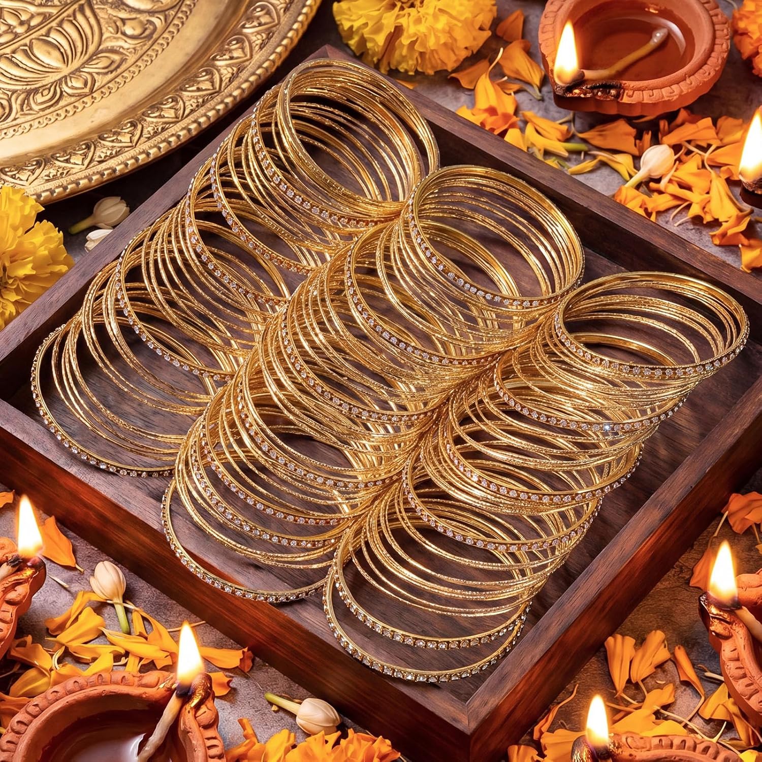 126 Pcs Indian Bangles Bracelets for Women Bollywood Women's Jewelry Set Diwali Return Gifts Bulk Mehndi Ceremony Favors for Indian Wedding Women Bangle Supplies